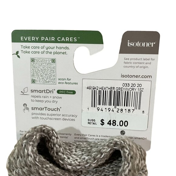 Isotoner Women's SmartDri & SmartTouch Gloves Heather Grey One Size NWT - Picture 3 of 4